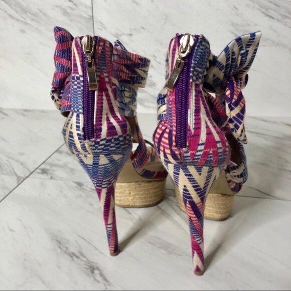 Zigi Soho Multicolored Fabric Bow Heels SZ 7 - Picture 4 of 5